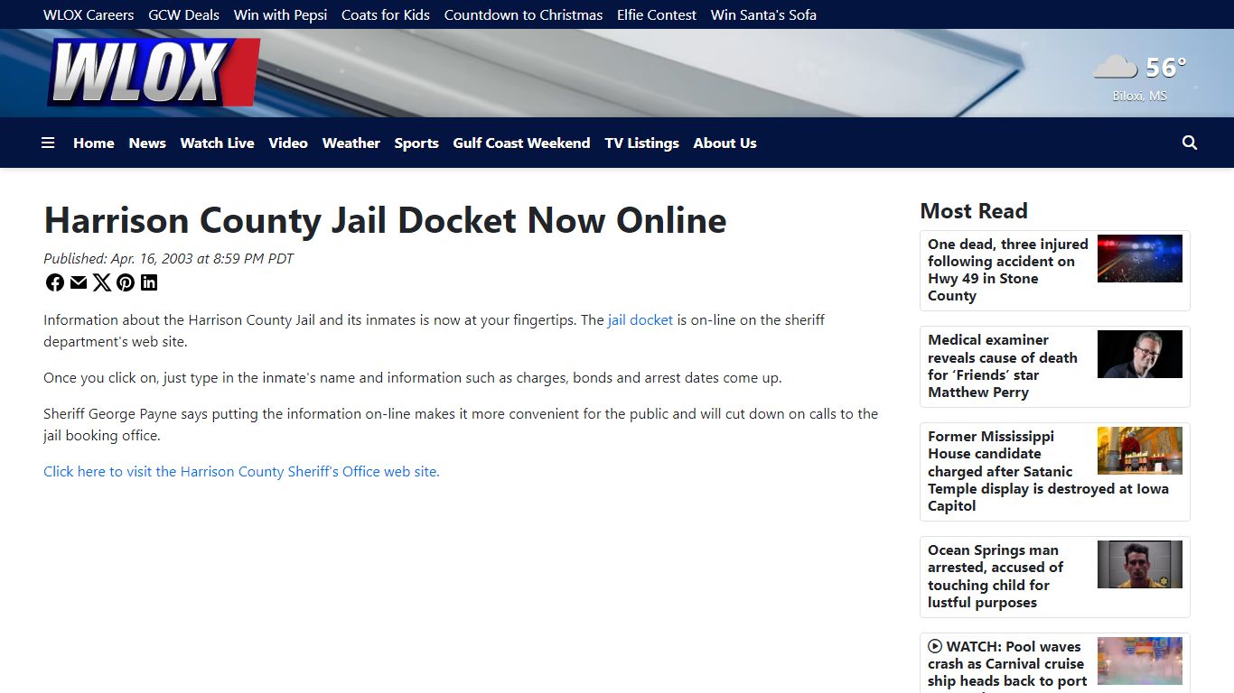 Harrison County Jail Docket Now Online - WLOX
